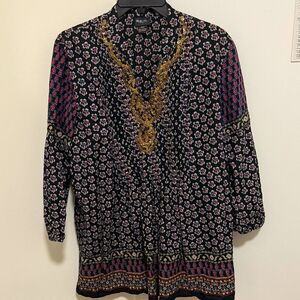 Style & Co. Woman’s Black Floral Sequin Embellished Cotton Tunic Top. Size 10P.